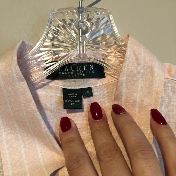 Lauren Ralph Lauren Pin Striped Button Down Linen Shirt - Picture 2 of 6